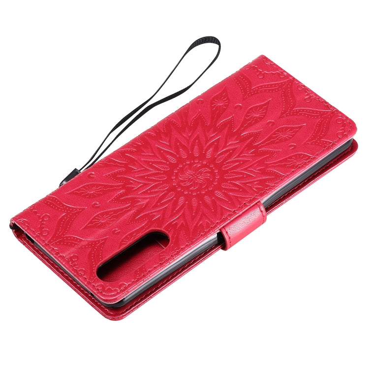 For Sony Xperia 10 II Embossed Sunflower Pattern Horizontal Flip PU Leather Case with Holder & Card Slots & Wallet & Lanyard