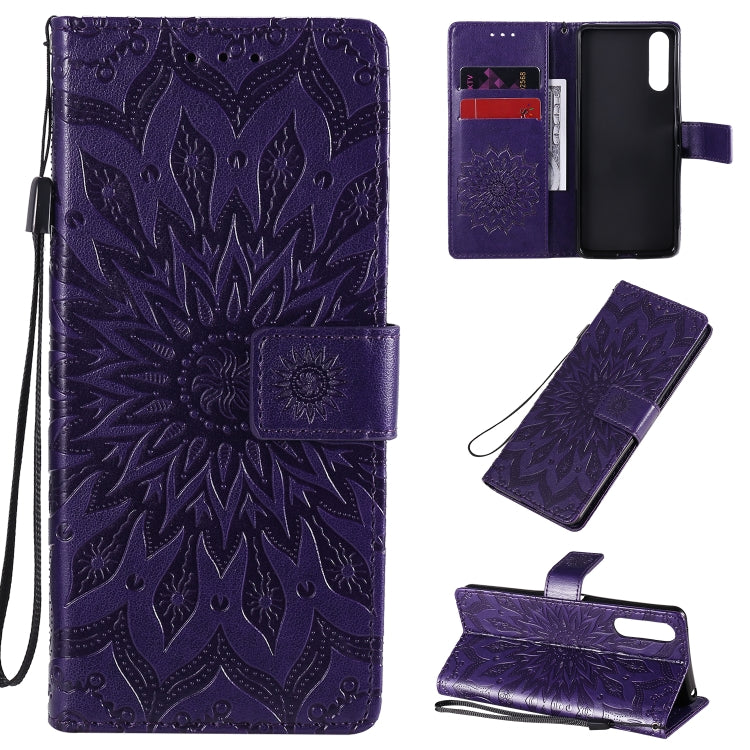 For Sony Xperia 10 II Embossed Sunflower Pattern Horizontal Flip PU Leather Case with Holder & Card Slots & Wallet & Lanyard