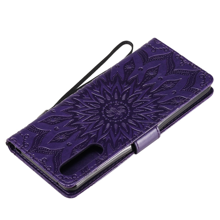 For Sony Xperia 10 II Embossed Sunflower Pattern Horizontal Flip PU Leather Case with Holder & Card Slots & Wallet & Lanyard