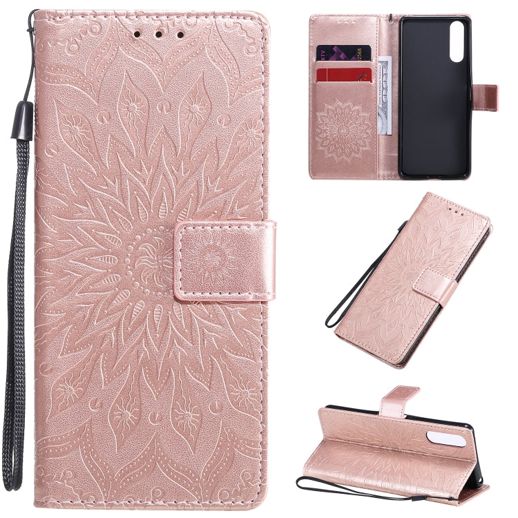 For Sony Xperia 10 II Embossed Sunflower Pattern Horizontal Flip PU Leather Case with Holder & Card Slots & Wallet & Lanyard