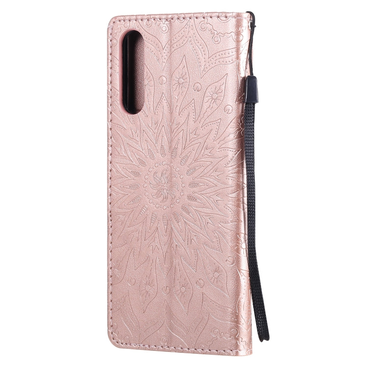 For Sony Xperia 10 II Embossed Sunflower Pattern Horizontal Flip PU Leather Case with Holder & Card Slots & Wallet & Lanyard