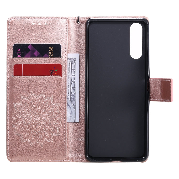 For Sony Xperia 10 II Embossed Sunflower Pattern Horizontal Flip PU Leather Case with Holder & Card Slots & Wallet & Lanyard