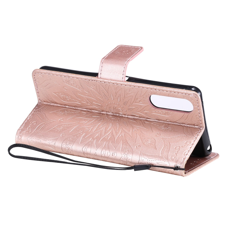 For Sony Xperia 10 II Embossed Sunflower Pattern Horizontal Flip PU Leather Case with Holder & Card Slots & Wallet & Lanyard