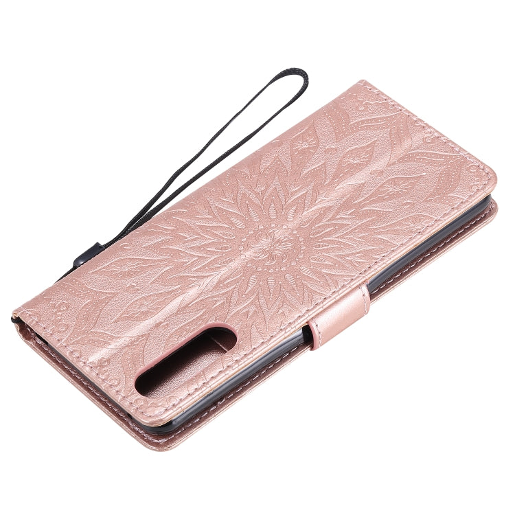 For Sony Xperia 10 II Embossed Sunflower Pattern Horizontal Flip PU Leather Case with Holder & Card Slots & Wallet & Lanyard