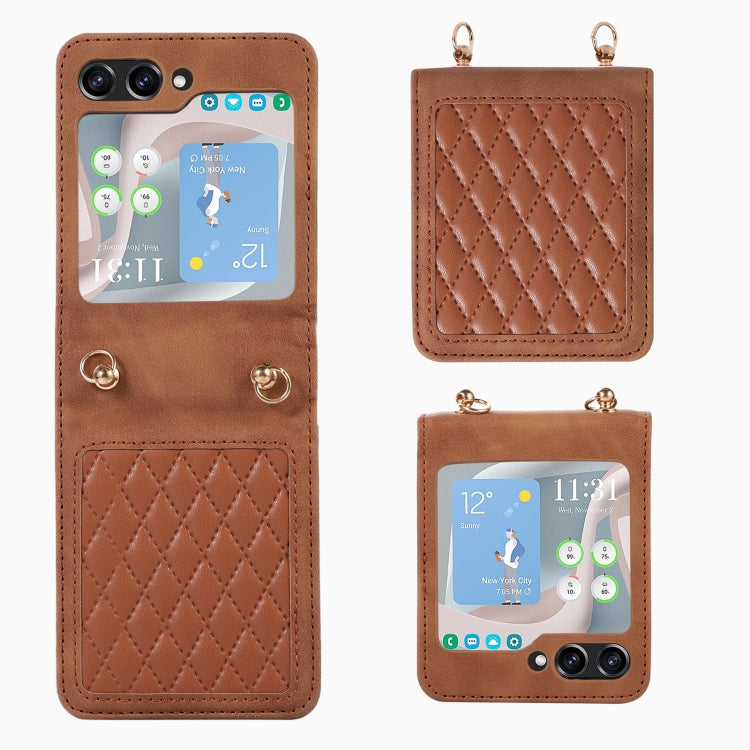 For Samsung Galaxy Z Flip5 Diamond Lattice Folding Leather Phone Case