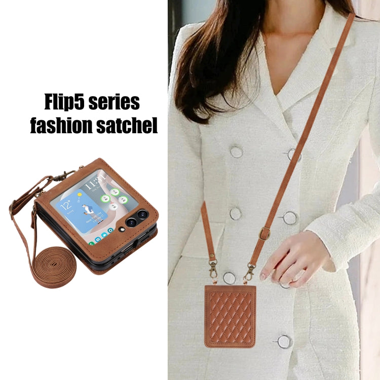 For Samsung Galaxy Z Flip5 Diamond Lattice Folding Leather Phone Case