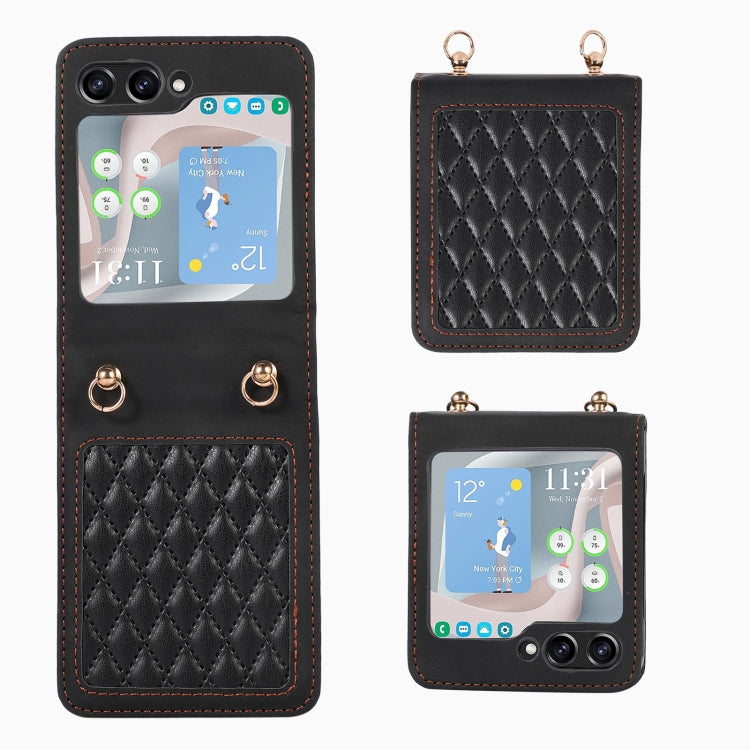 For Samsung Galaxy Z Flip5 Diamond Lattice Folding Leather Phone Case