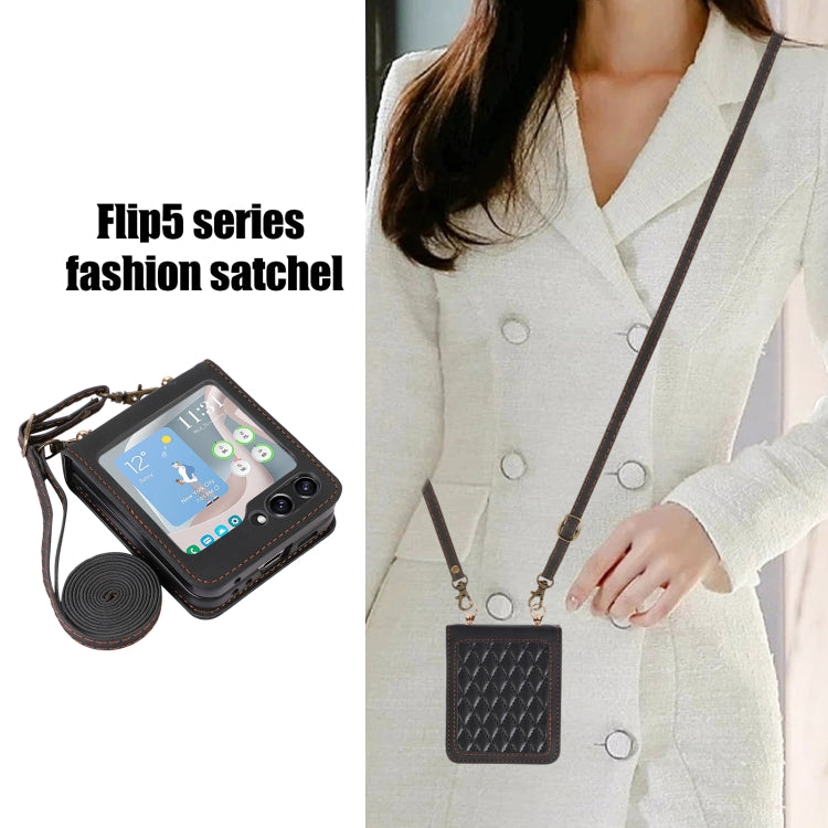 For Samsung Galaxy Z Flip5 Diamond Lattice Folding Leather Phone Case