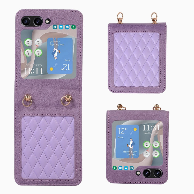 For Samsung Galaxy Z Flip5 Diamond Lattice Folding Leather Phone Case
