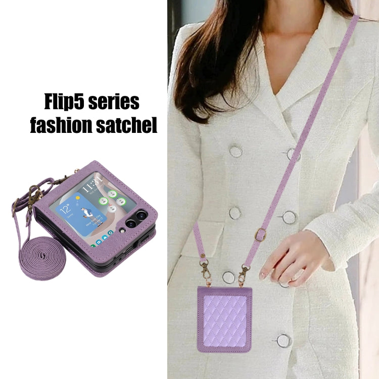 For Samsung Galaxy Z Flip5 Diamond Lattice Folding Leather Phone Case