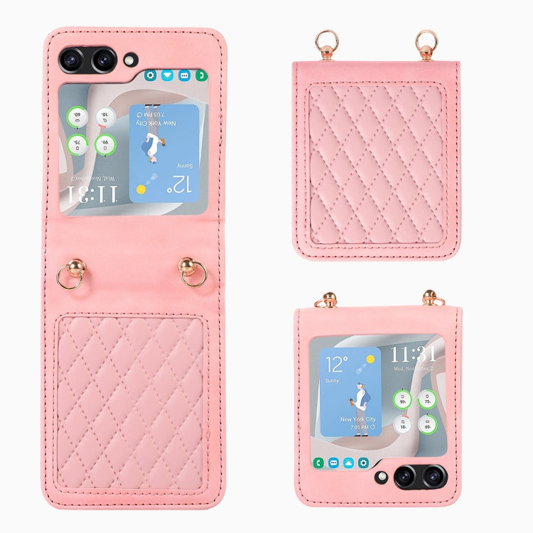 For Samsung Galaxy Z Flip5 Diamond Lattice Folding Leather Phone Case