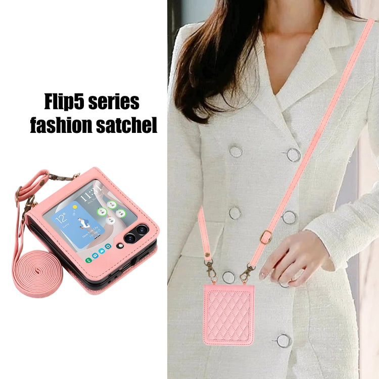 For Samsung Galaxy Z Flip5 Diamond Lattice Folding Leather Phone Case