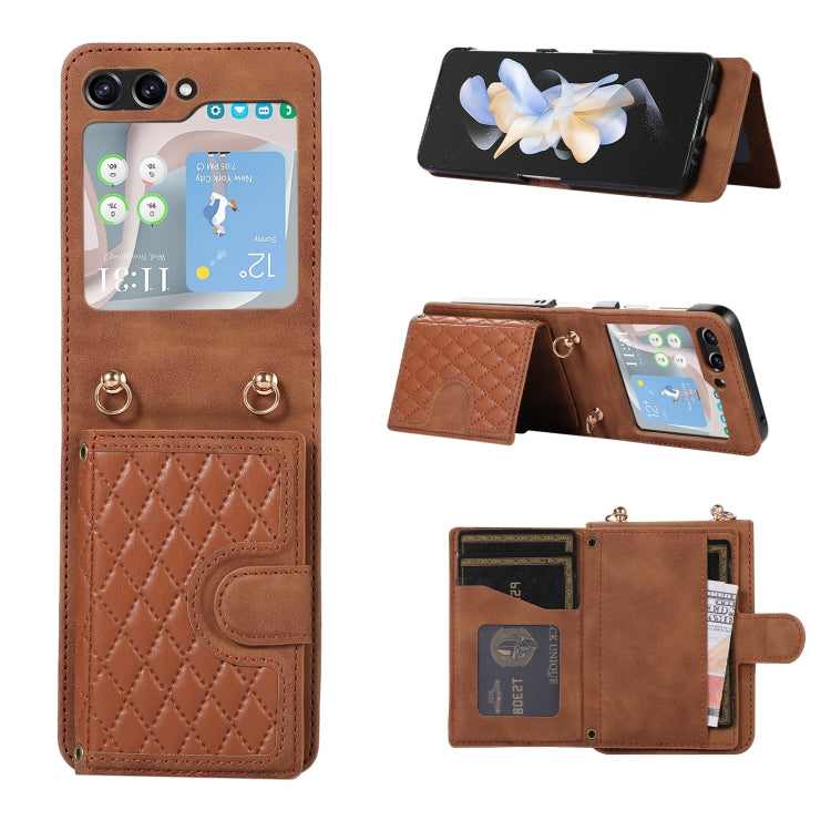 For Samsung Galaxy Z Flip5 Card Slot Diamond Lattice Folding Leather Phone Case