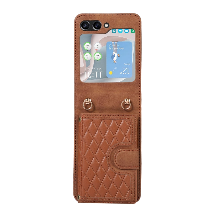 For Samsung Galaxy Z Flip5 Card Slot Diamond Lattice Folding Leather Phone Case
