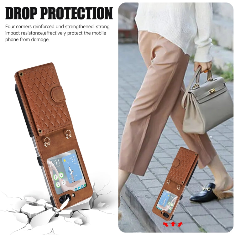 For Samsung Galaxy Z Flip5 Card Slot Diamond Lattice Folding Leather Phone Case