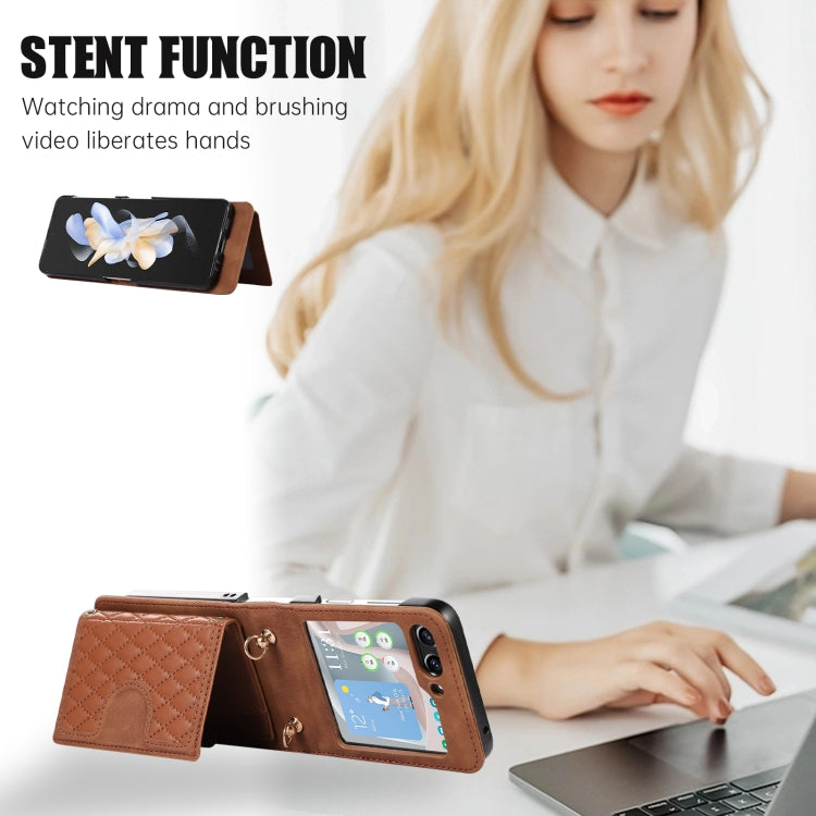 For Samsung Galaxy Z Flip5 Card Slot Diamond Lattice Folding Leather Phone Case