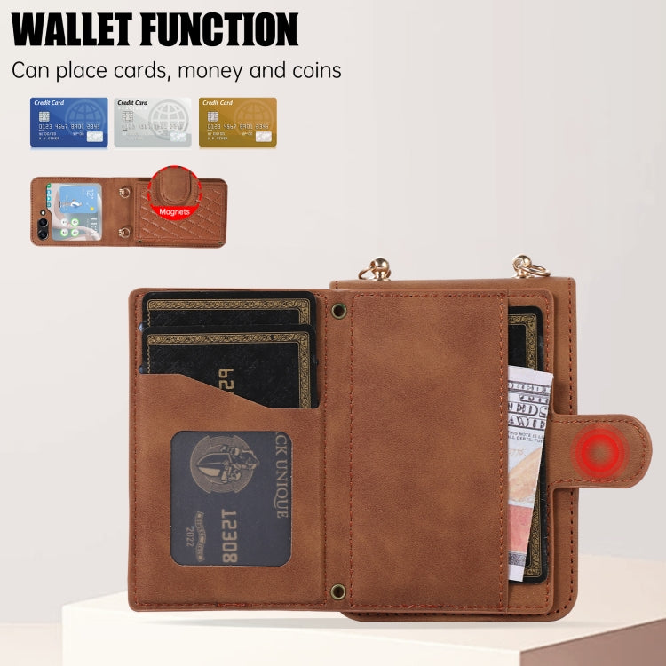For Samsung Galaxy Z Flip5 Card Slot Diamond Lattice Folding Leather Phone Case