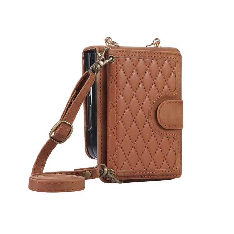 For Samsung Galaxy Z Flip5 Card Slot Diamond Lattice Folding Leather Phone Case