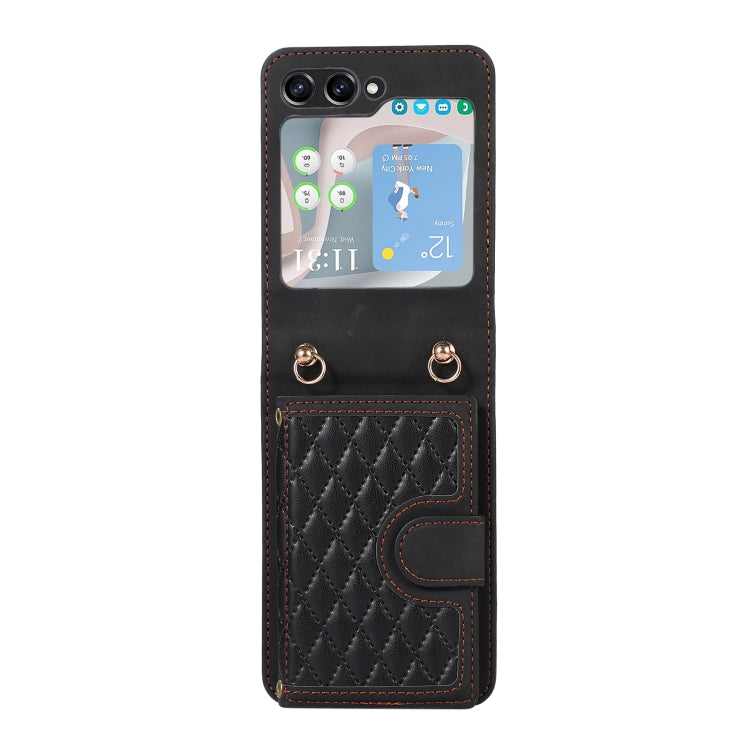 For Samsung Galaxy Z Flip5 Card Slot Diamond Lattice Folding Leather Phone Case