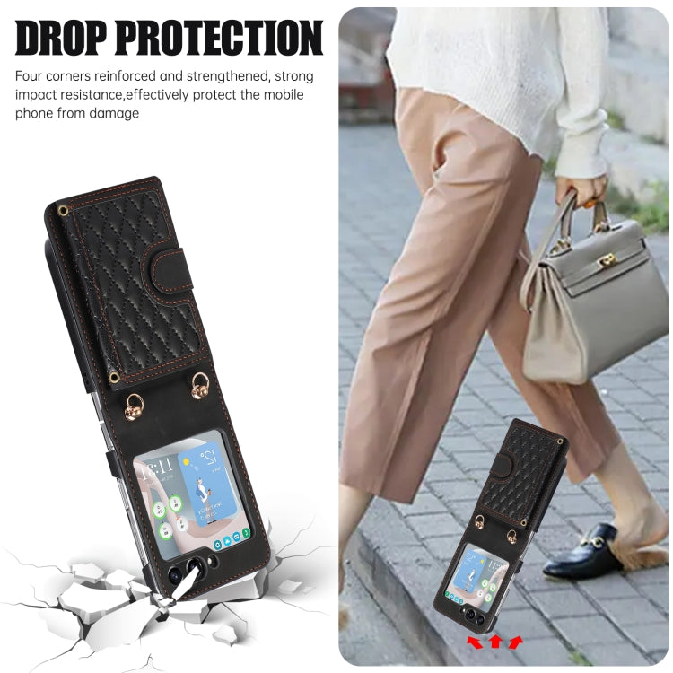 For Samsung Galaxy Z Flip5 Card Slot Diamond Lattice Folding Leather Phone Case
