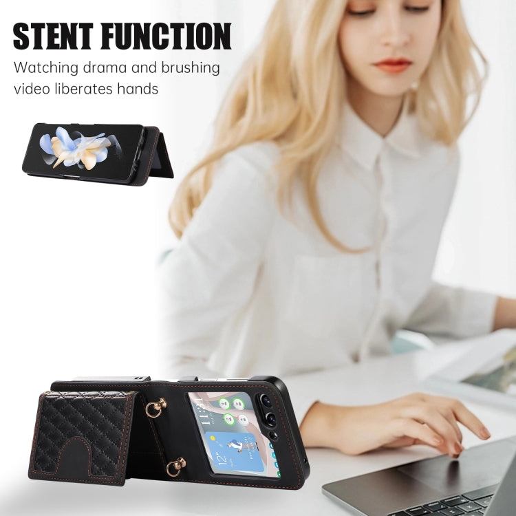 For Samsung Galaxy Z Flip5 Card Slot Diamond Lattice Folding Leather Phone Case