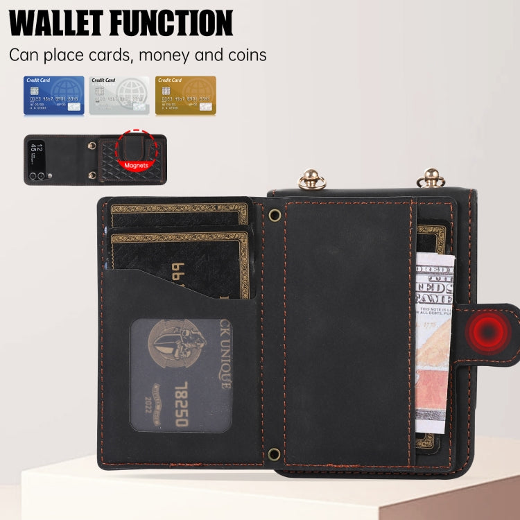 For Samsung Galaxy Z Flip5 Card Slot Diamond Lattice Folding Leather Phone Case