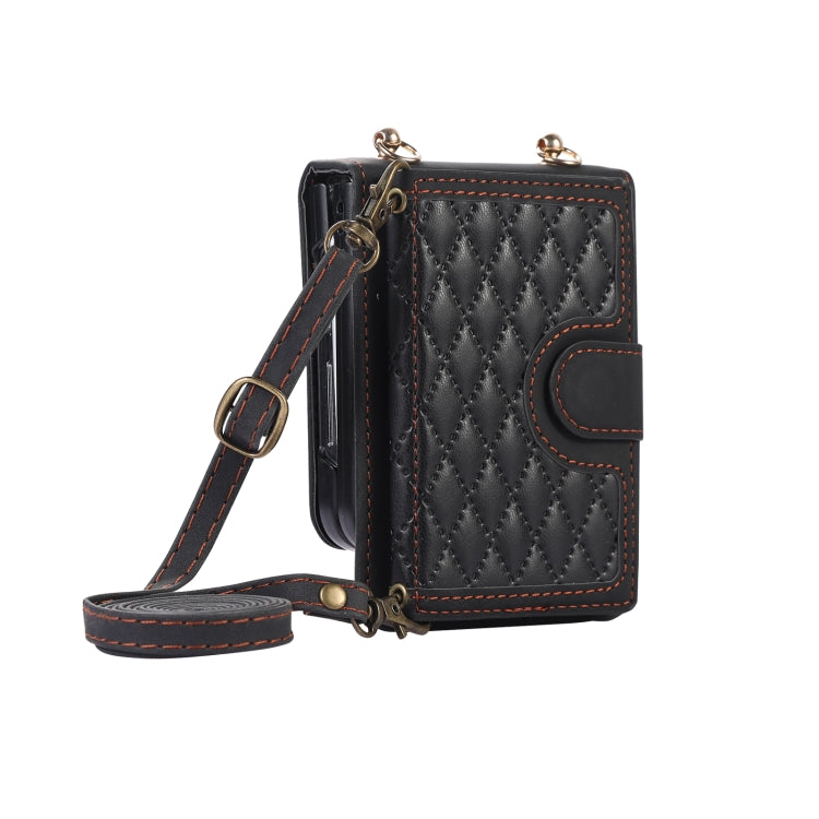 For Samsung Galaxy Z Flip5 Card Slot Diamond Lattice Folding Leather Phone Case