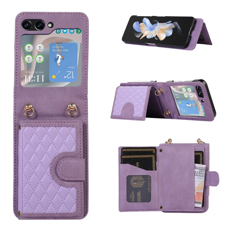 For Samsung Galaxy Z Flip5 Card Slot Diamond Lattice Folding Leather Phone Case