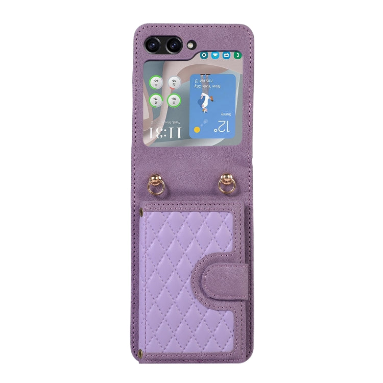 For Samsung Galaxy Z Flip5 Card Slot Diamond Lattice Folding Leather Phone Case