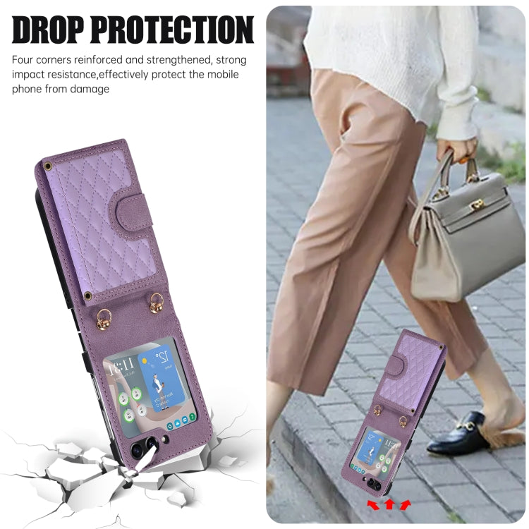 For Samsung Galaxy Z Flip5 Card Slot Diamond Lattice Folding Leather Phone Case