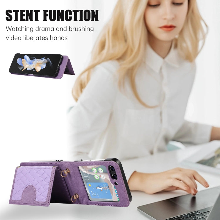 For Samsung Galaxy Z Flip5 Card Slot Diamond Lattice Folding Leather Phone Case