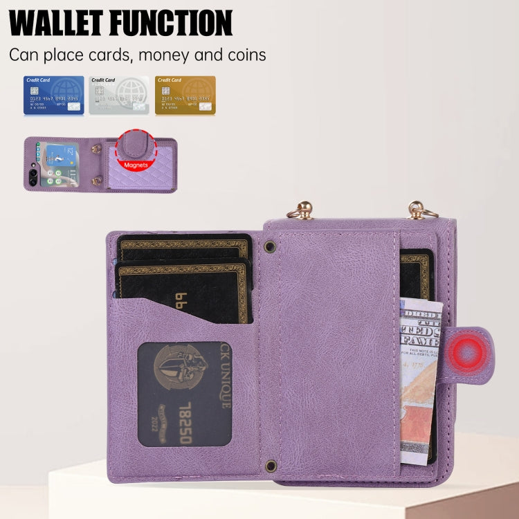 For Samsung Galaxy Z Flip5 Card Slot Diamond Lattice Folding Leather Phone Case