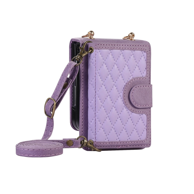 For Samsung Galaxy Z Flip5 Card Slot Diamond Lattice Folding Leather Phone Case