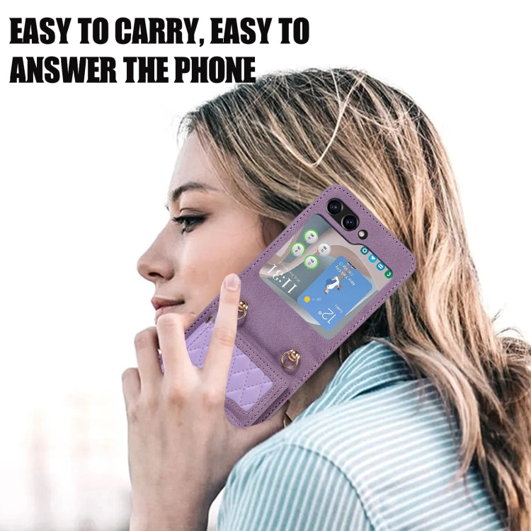 For Samsung Galaxy Z Flip5 Card Slot Diamond Lattice Folding Leather Phone Case