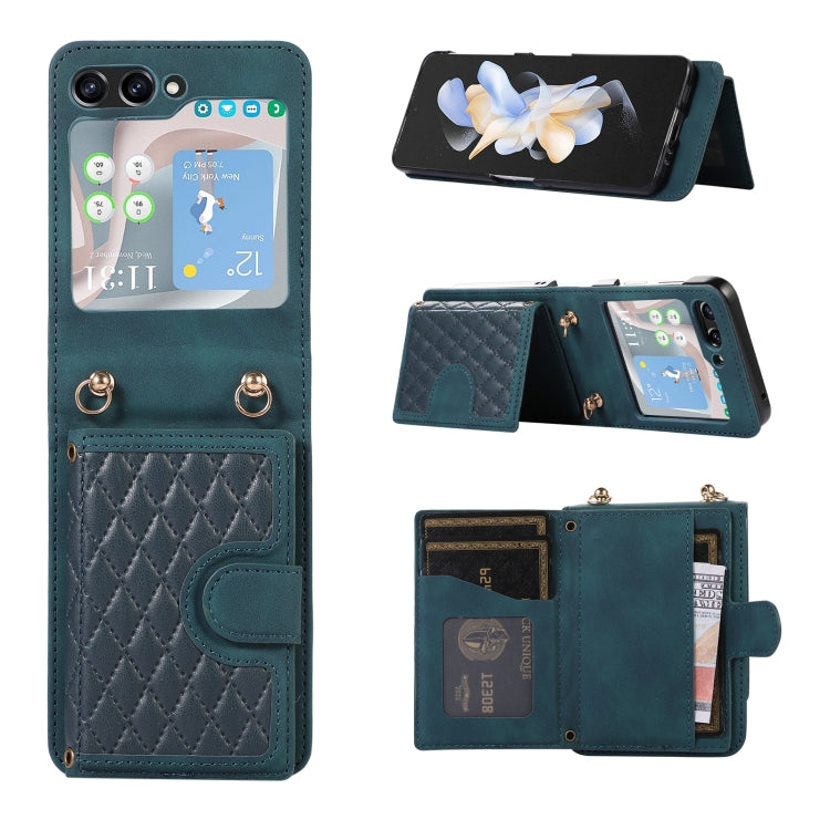 For Samsung Galaxy Z Flip5 Card Slot Diamond Lattice Folding Leather Phone Case