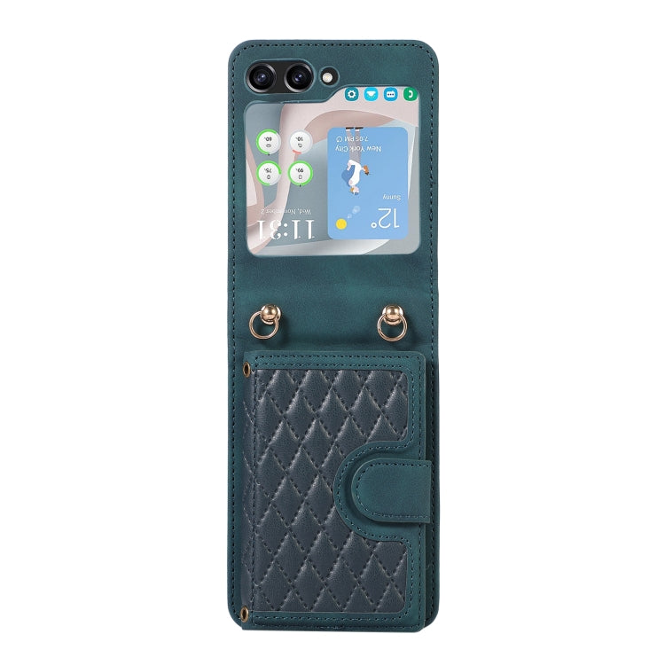 For Samsung Galaxy Z Flip5 Card Slot Diamond Lattice Folding Leather Phone Case