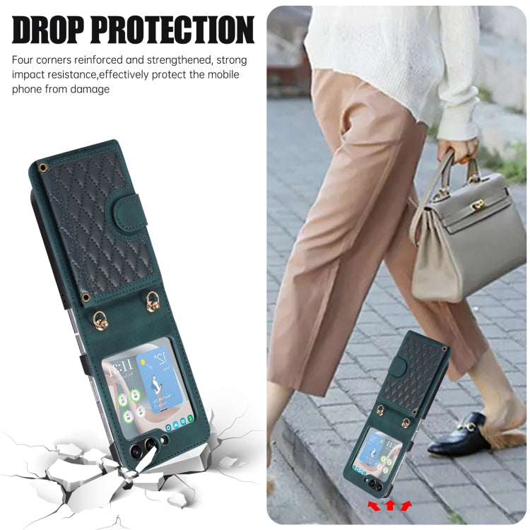 For Samsung Galaxy Z Flip5 Card Slot Diamond Lattice Folding Leather Phone Case