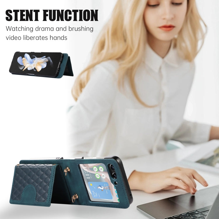 For Samsung Galaxy Z Flip5 Card Slot Diamond Lattice Folding Leather Phone Case