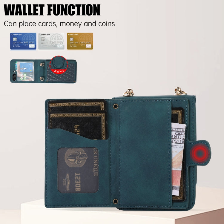 For Samsung Galaxy Z Flip5 Card Slot Diamond Lattice Folding Leather Phone Case