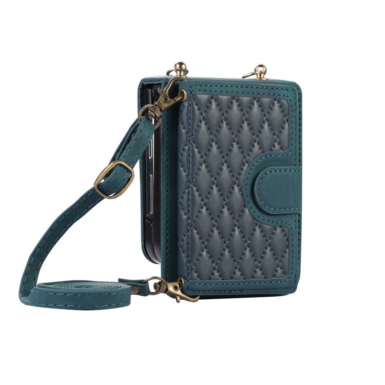 For Samsung Galaxy Z Flip5 Card Slot Diamond Lattice Folding Leather Phone Case