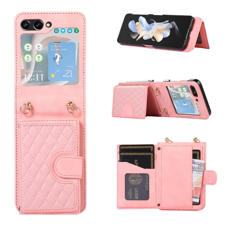 For Samsung Galaxy Z Flip5 Card Slot Diamond Lattice Folding Leather Phone Case