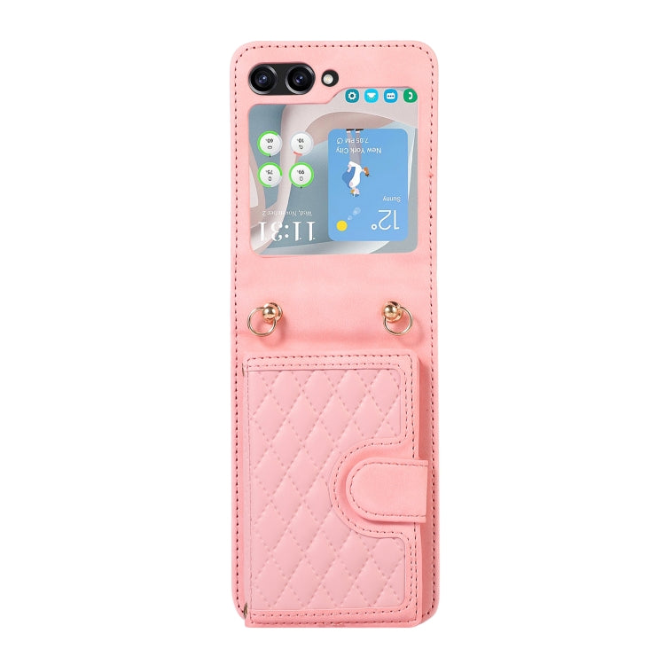 For Samsung Galaxy Z Flip5 Card Slot Diamond Lattice Folding Leather Phone Case