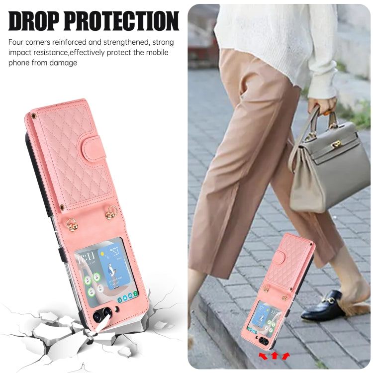 For Samsung Galaxy Z Flip5 Card Slot Diamond Lattice Folding Leather Phone Case