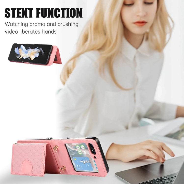 For Samsung Galaxy Z Flip5 Card Slot Diamond Lattice Folding Leather Phone Case