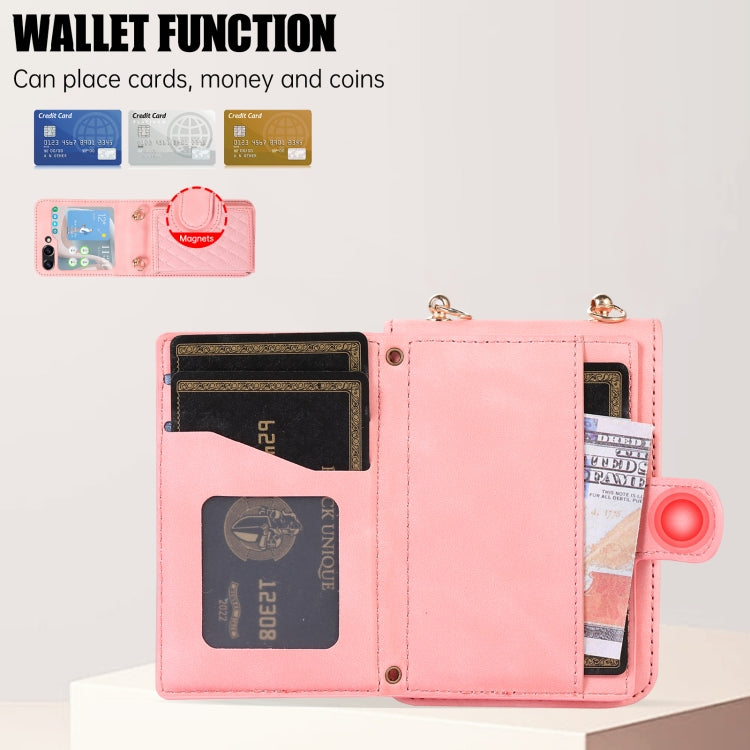 For Samsung Galaxy Z Flip5 Card Slot Diamond Lattice Folding Leather Phone Case