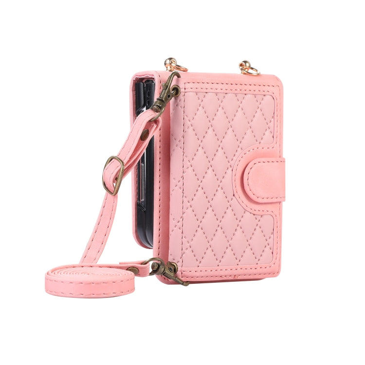 For Samsung Galaxy Z Flip5 Card Slot Diamond Lattice Folding Leather Phone Case