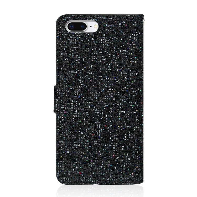 For iPhone 8 Plus / 7 Plus Glitter Powder Horizontal Flip Leather Case with Card Slots & Holder & Lanyard