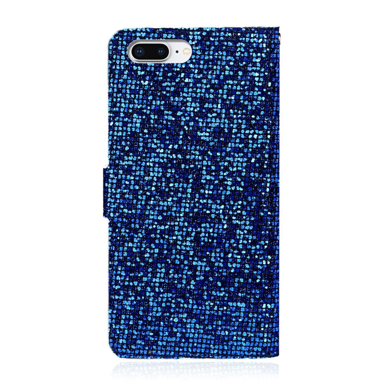 For iPhone 8 Plus / 7 Plus Glitter Powder Horizontal Flip Leather Case with Card Slots & Holder & Lanyard