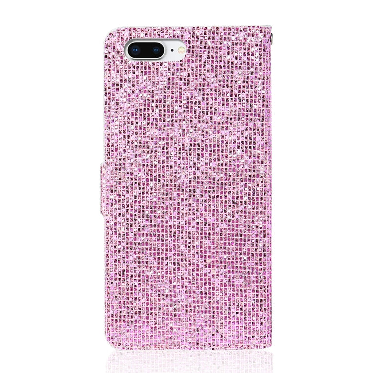 For iPhone 8 Plus / 7 Plus Glitter Powder Horizontal Flip Leather Case with Card Slots & Holder & Lanyard
