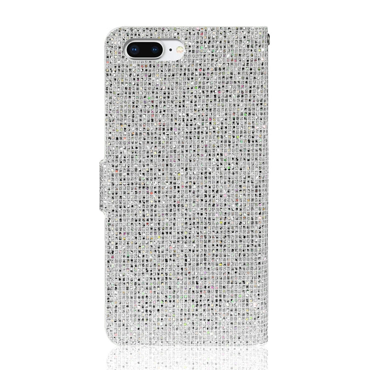 For iPhone 8 Plus / 7 Plus Glitter Powder Horizontal Flip Leather Case with Card Slots & Holder & Lanyard